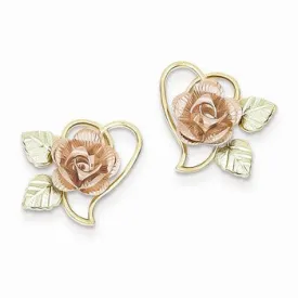 10k Yellow Gold Black Hills Gold Rose inside Scrolled Heart Earrings