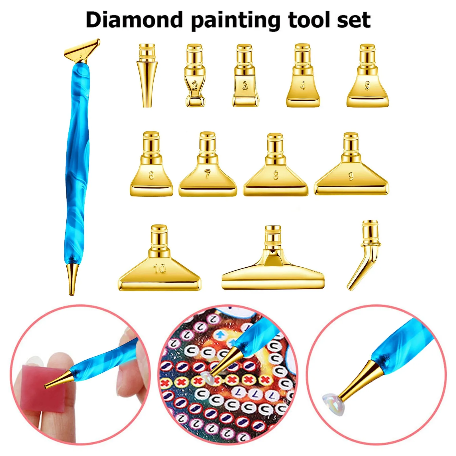 13x Metal 5D Resin Diamond Painting Pen Nibs Set DIY Craft Point Drill Pens