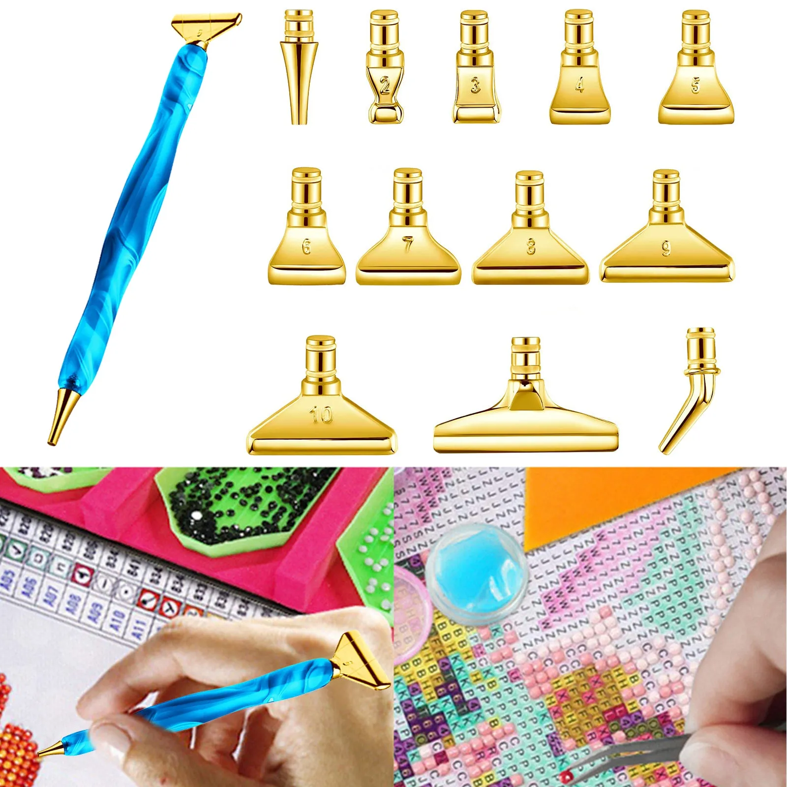 13x Metal 5D Resin Diamond Painting Pen Nibs Set DIY Craft Point Drill Pens