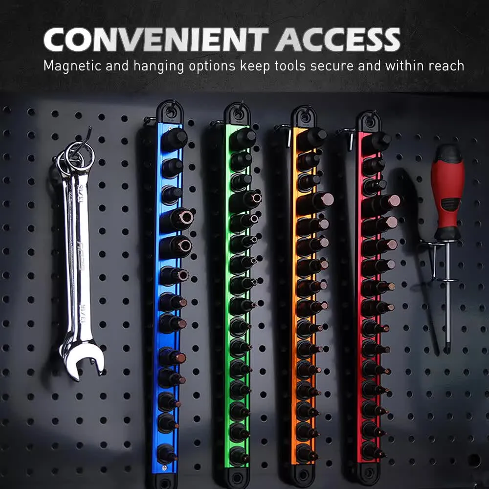 16-Piece Torx Star Bit Socket Set | Magnetic Socket Rail Organizer | T8-T60 Adapters