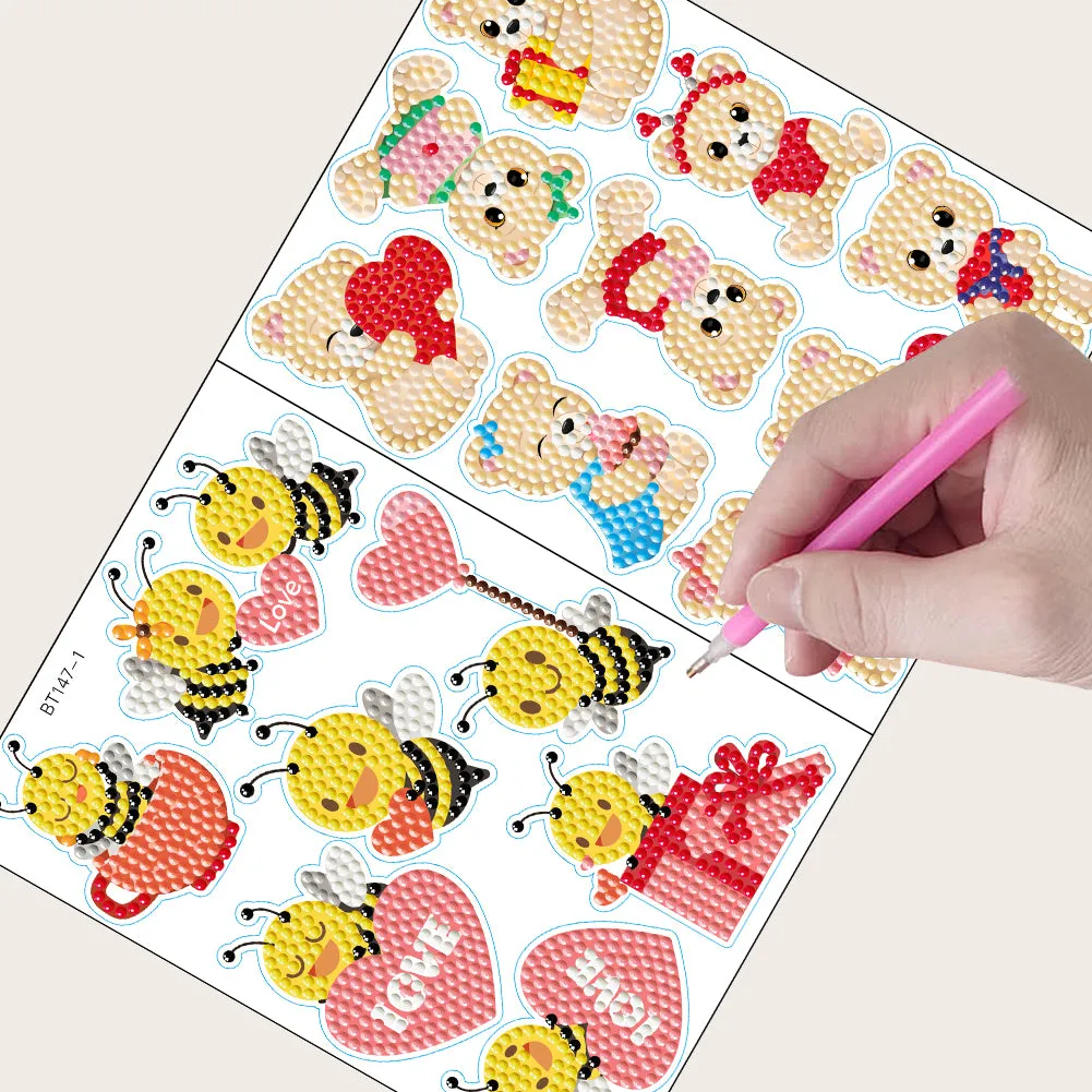 2 Sheets Diamonds Painting Sticker Crafts DIY Art Cartoon Paster Home Decoration