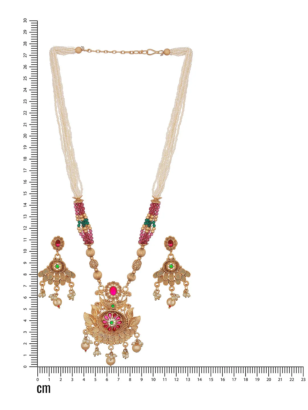 24K Gold-Plated Red Stone Studded & Purple Beaded Handcrafted Traditional Necklace Set