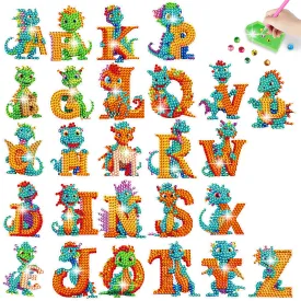 26 PCS Diamond Painting Sticker Gem Sticker for Boy Gift (26 Letter Dinosaur)