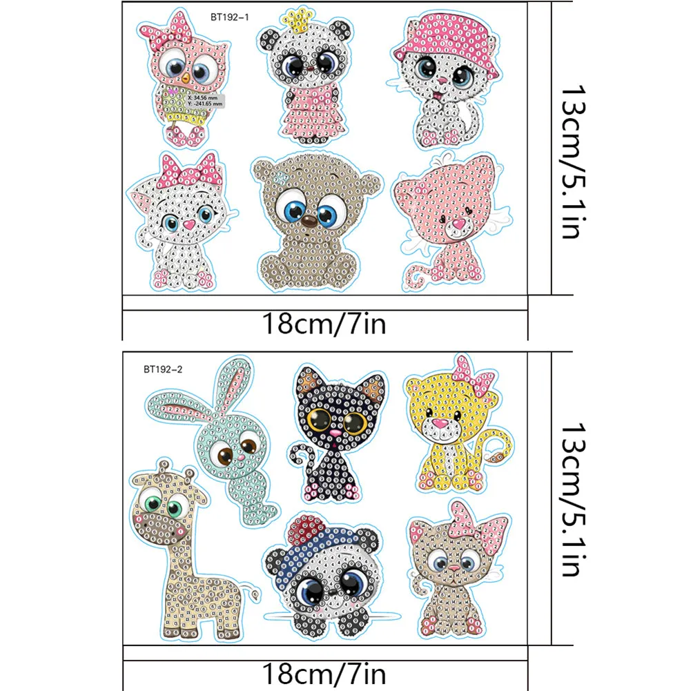 2pcs Diamond Mosaic Sticker Art Crafts Animal DIY Cartoon Stickers Children Gift