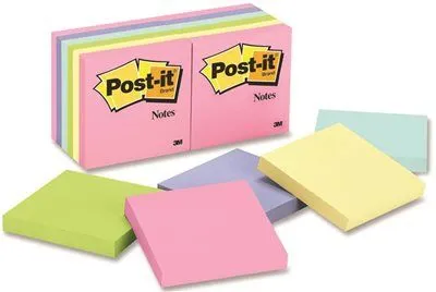 3M Original Pads In Pastel Colors3 X 3 Five Pastel Colors 12 100-Sheet Pads/Pack