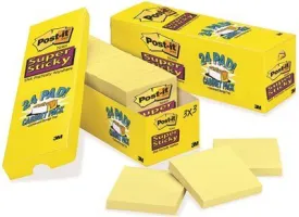 3M Super Sticky Notes 3 X 3 Canary Yellow 24 90-Sheet Pads/Pack