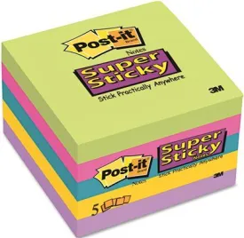 3M Super Sticky Notes 3 X 3 Five Ultra Colors 5 90-Sheet Pads/Pack