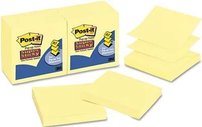 3M Super Sticky Pop-Up Refill 3 X 3 Canary Yellow 12 90-Sheet Pads/Pack