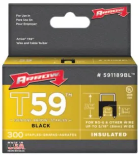 Arrow Fastener T59 Type Staples, 5/16 in L x 5/16 in W, Black, 591189BL