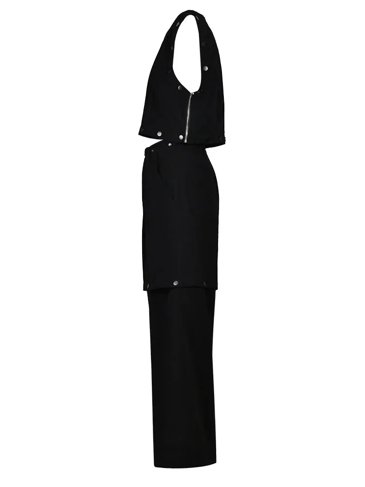 Black Button Pant Set