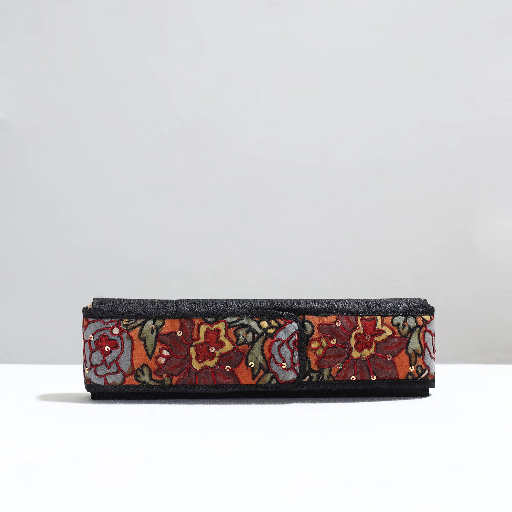 Black - Handpainted Kalamkari Natural Dyed Ghicha Silk Earrings Pouch 17