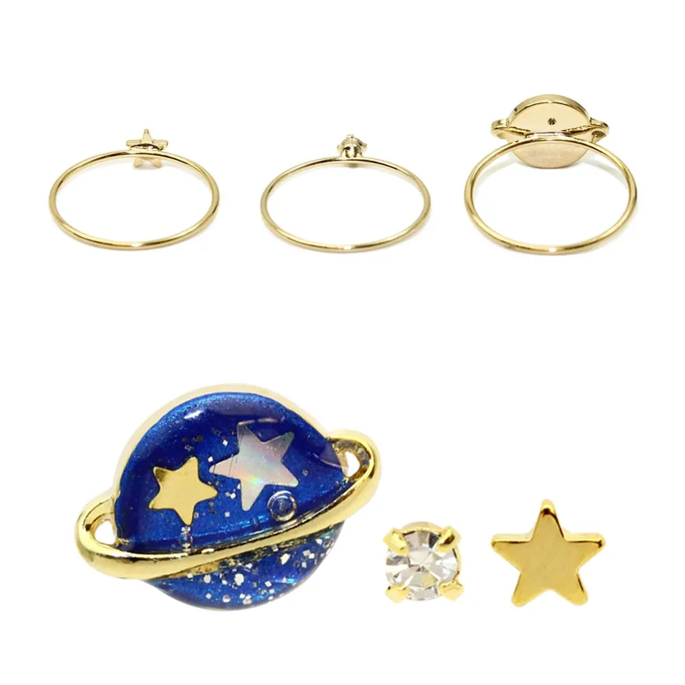 Blue Saturn Ring Set
