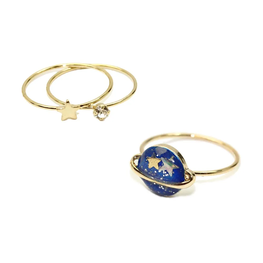 Blue Saturn Ring Set