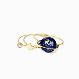 Blue Saturn Ring Set