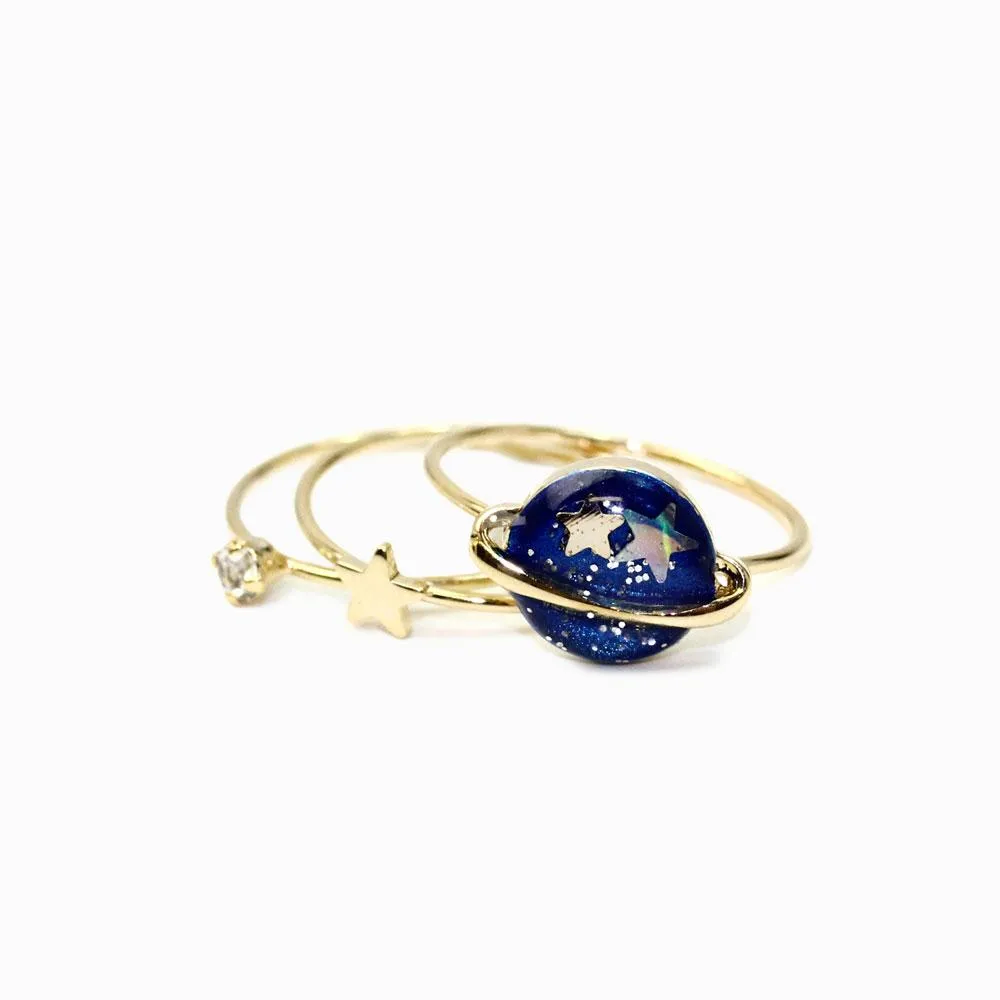 Blue Saturn Ring Set