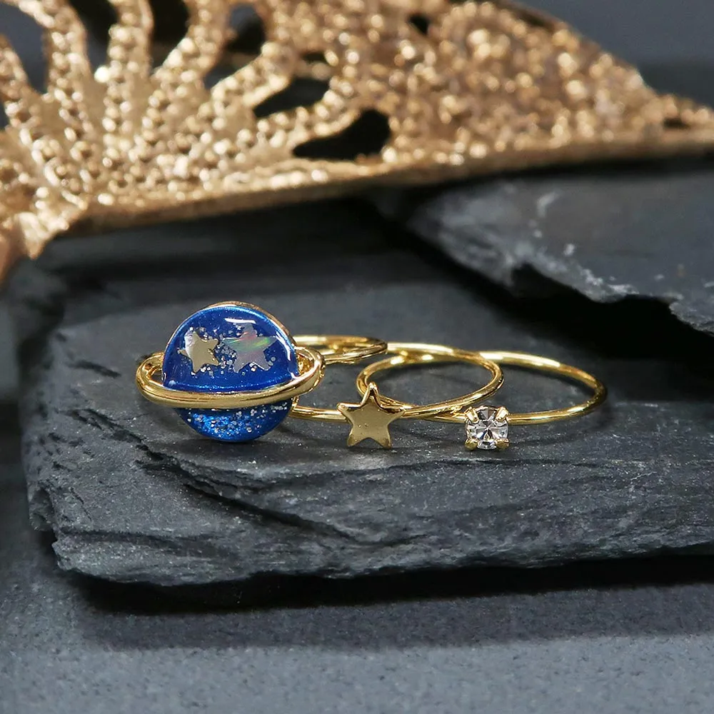 Blue Saturn Ring Set