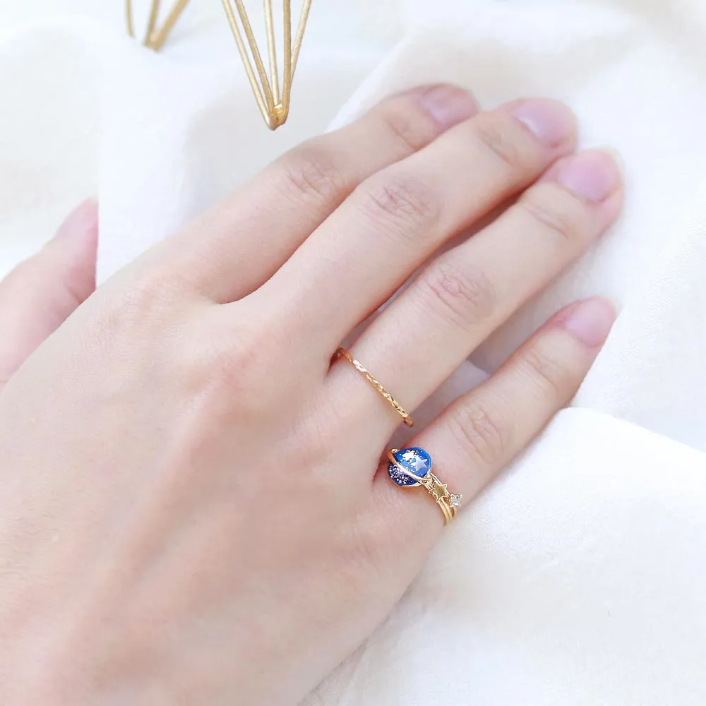 Blue Saturn Ring Set