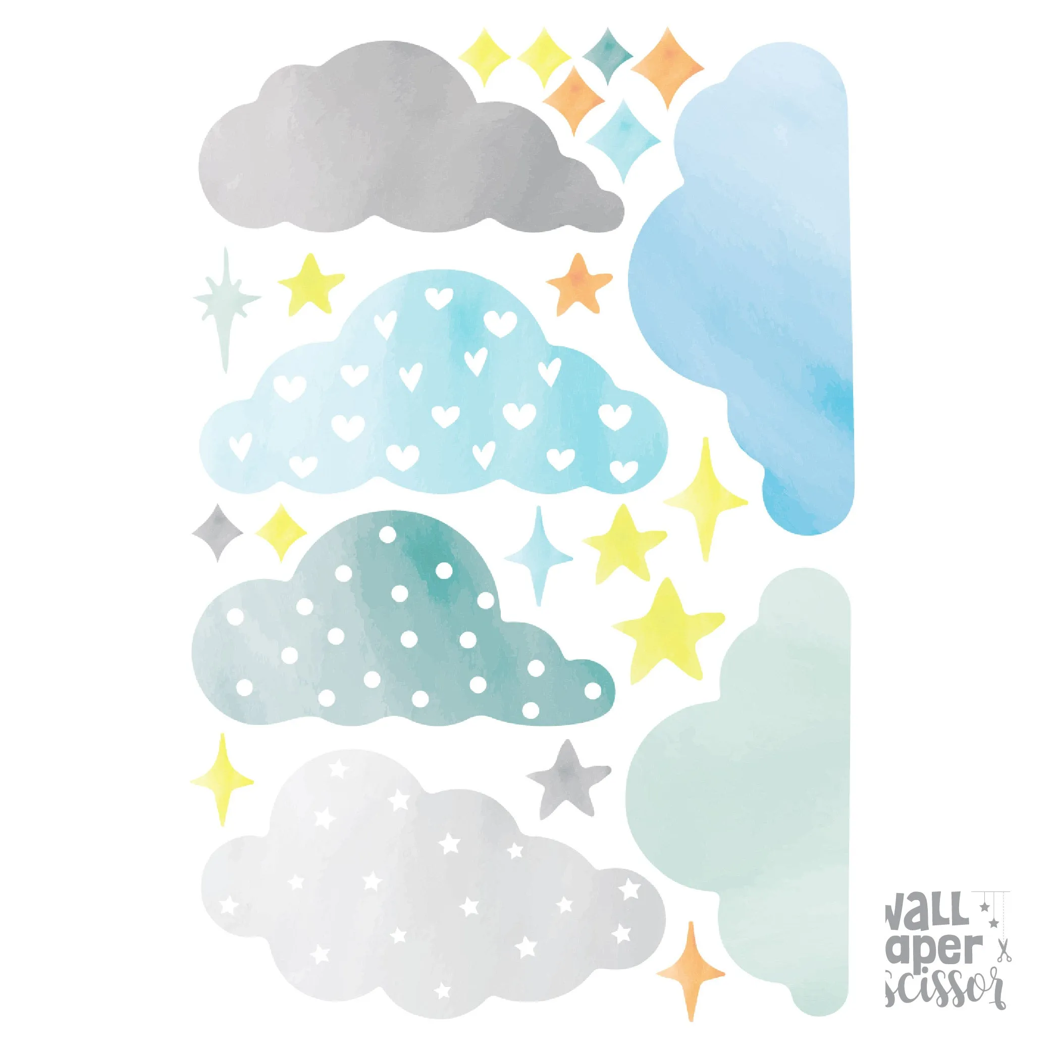 Blue Watercolour Cloud Wall Stickers