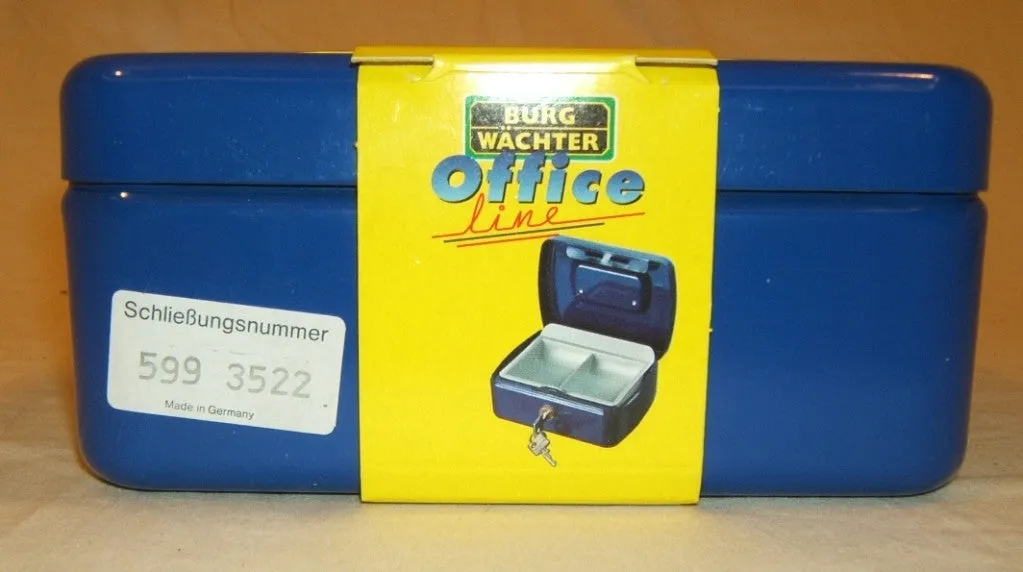 Burg Wachter Cash Box 7-in x 5 1/4-in x 3-in German Made 2167BL Office Steel -- New