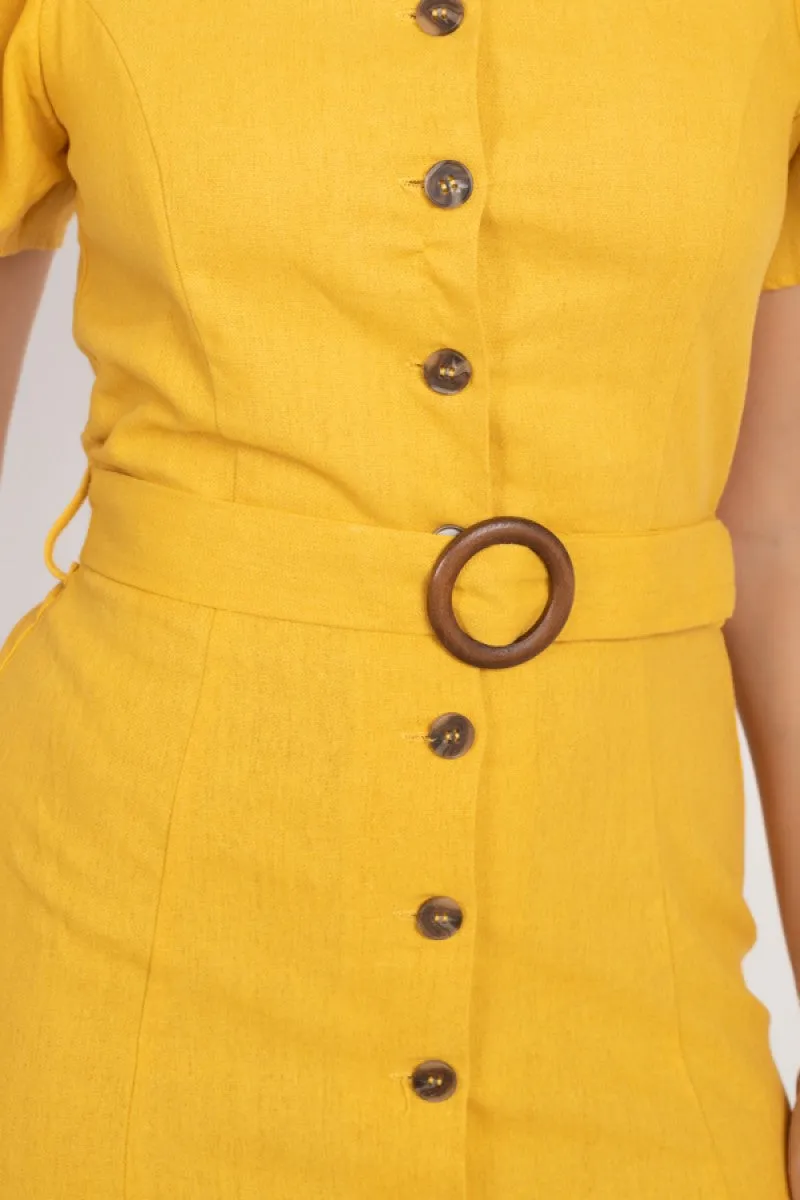 Button-front Butterfly Sleeve Dress