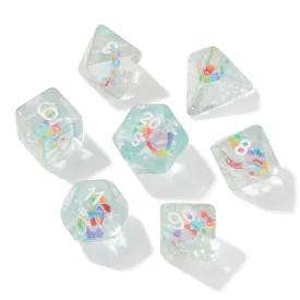 Clear Color Wheel Fragment Filled Resin 7pc Dice Set