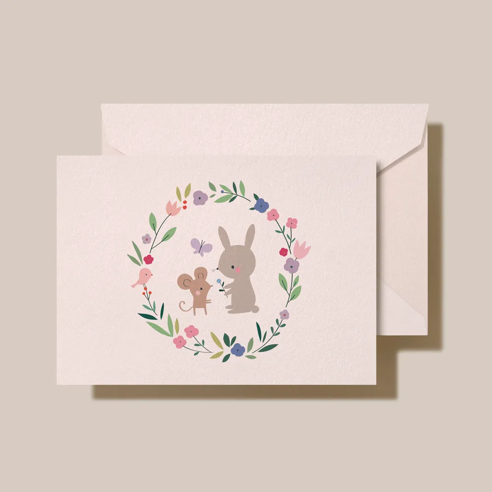 Crane Rabbit & Mouse Note Stationery