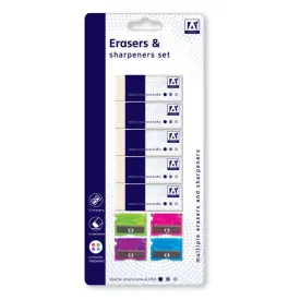 Erasers & Sharpeners Set - Essential Stationery Combo Correcting Mistakes Keeping Pencils Sharp