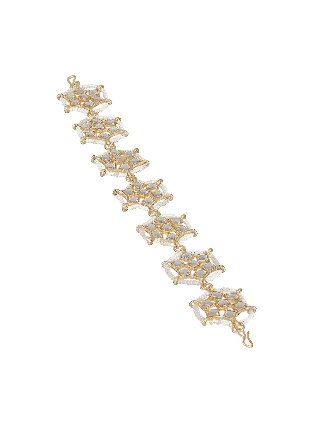 Gold-Plated White Kundan & Pearl Studded Sheeshphool Mathapatti
