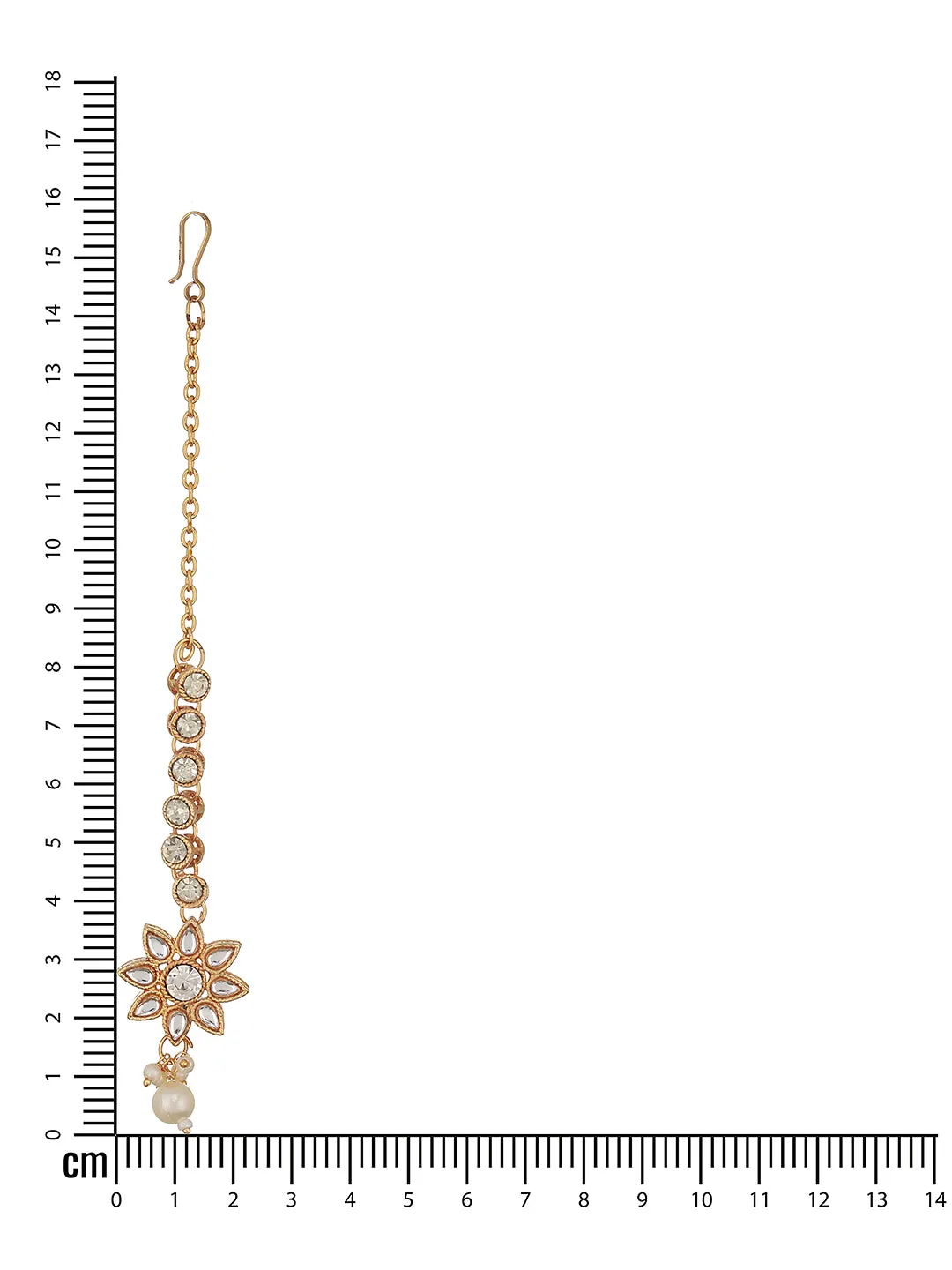 Gold-Plated White Kundan Stone-Studded & Pearl Drop Maang Tikka
