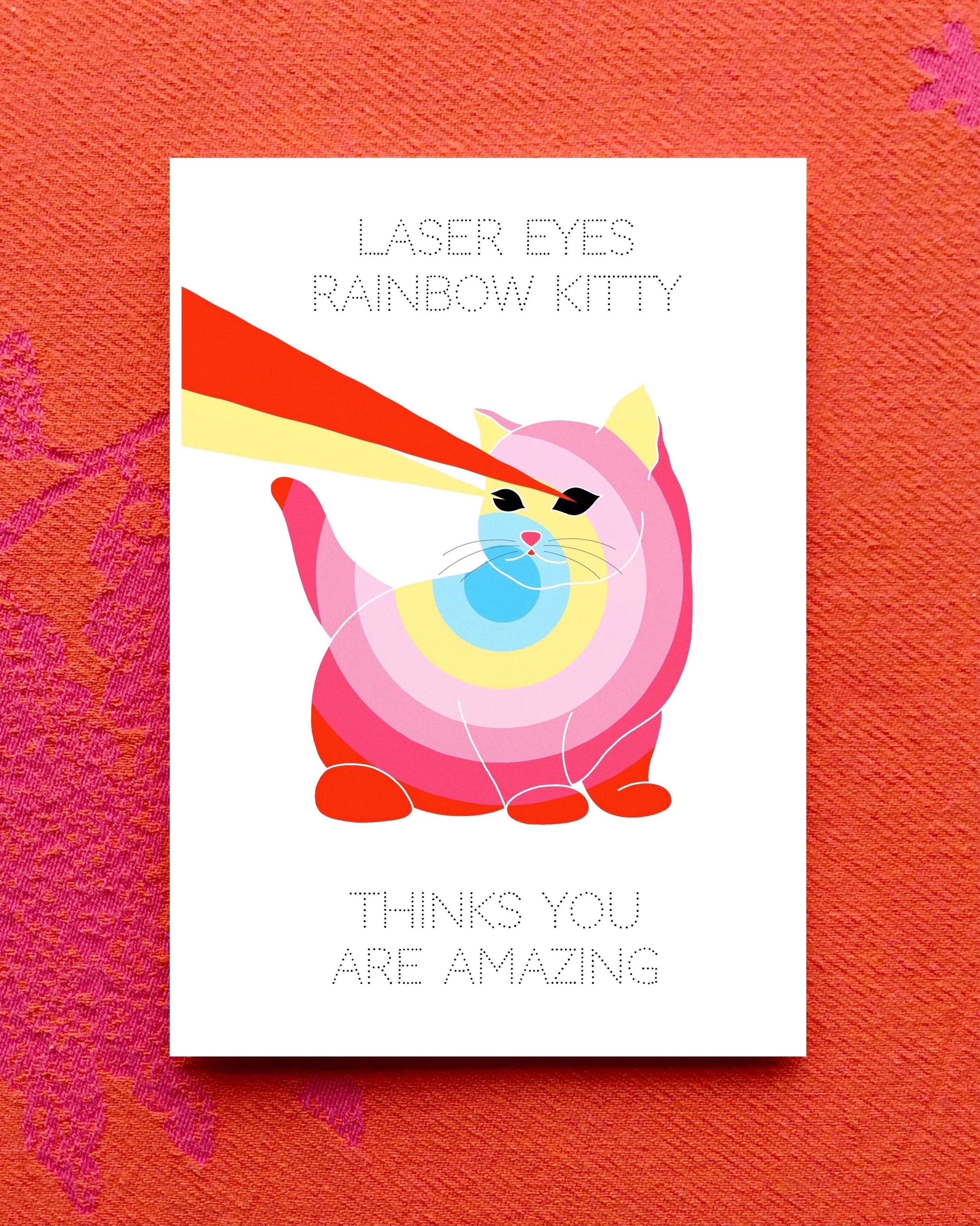 Laser Eyes Rainbow Kitty Card