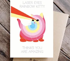 Laser Eyes Rainbow Kitty Card