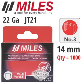 MILES GALV STAPLES 22G JT21 14MM X 1000PCS MILES NO3 MILSTAP3-14