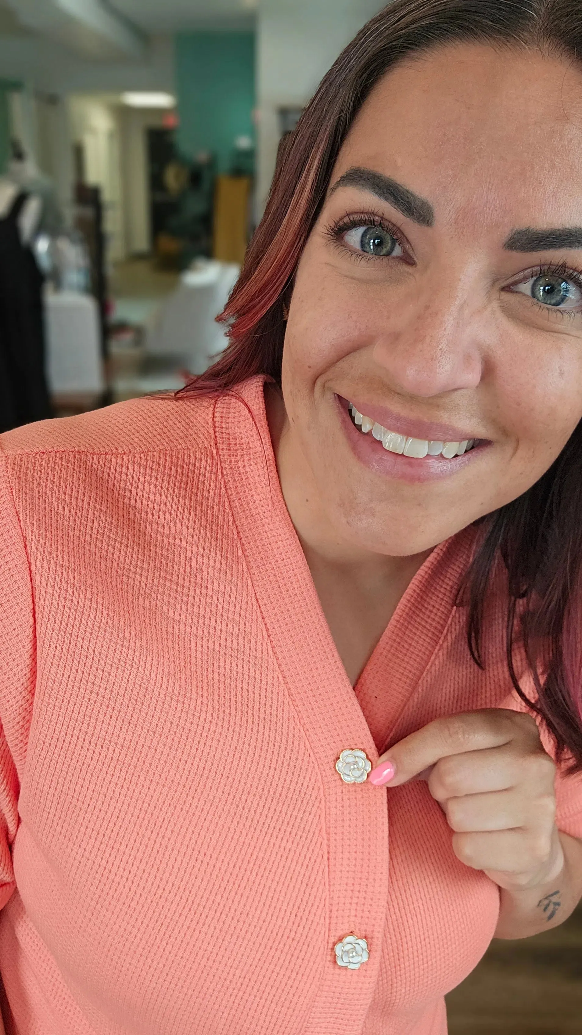 Morgan Rose Button Waffle Top
