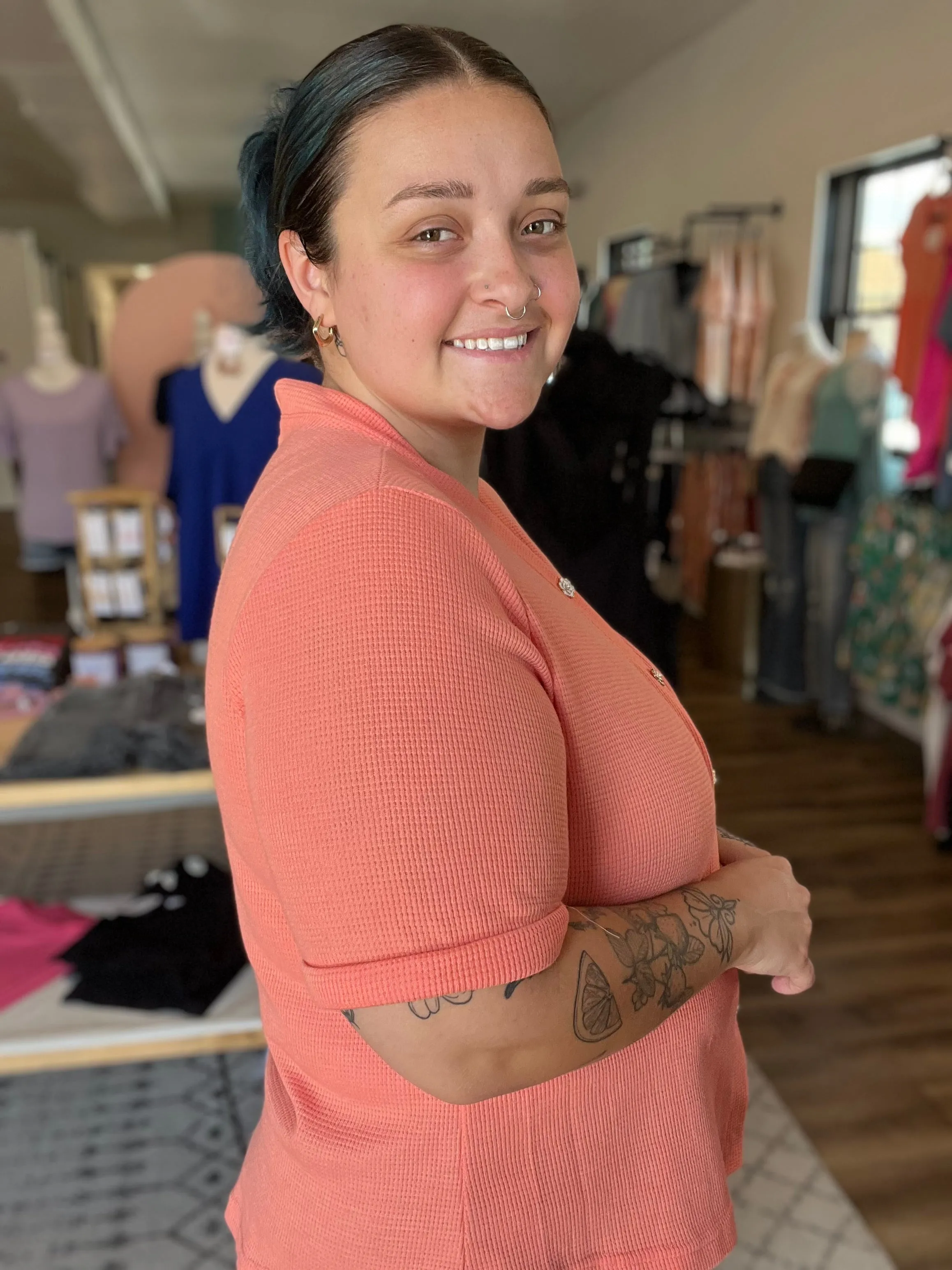 Morgan Rose Button Waffle Top