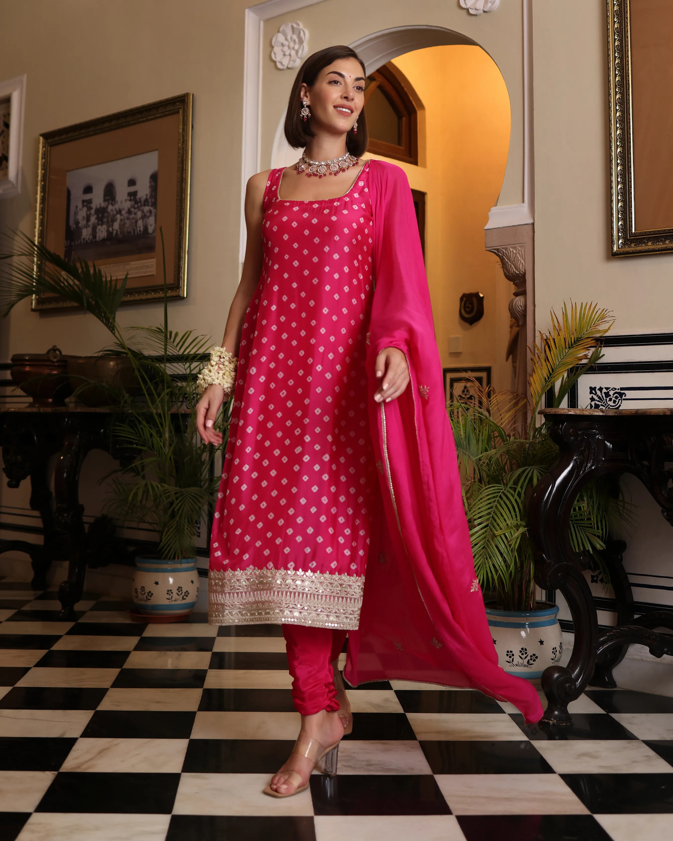 Nira Pink Bandhani Silk Kurta Set