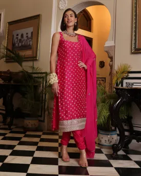 Nira Pink Bandhani Silk Kurta Set