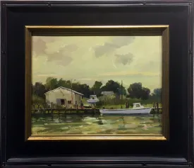 "Deadrise at Knapps Narrow" by Leonard Mizerek - Impressionist Coastal Oil Painting