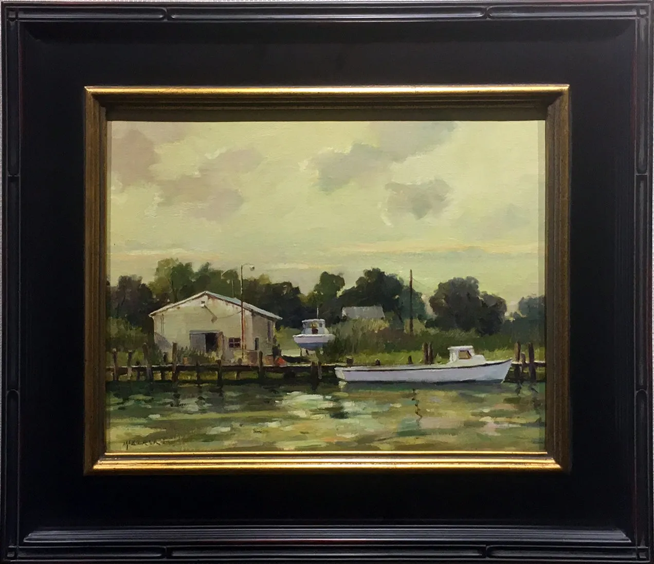 "Deadrise at Knapps Narrow" by Leonard Mizerek - Impressionist Coastal Oil Painting