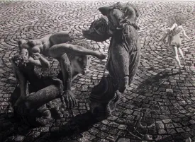 "The Stones" by David Bumbeck - Allegorical Figurative Black and White Etching
