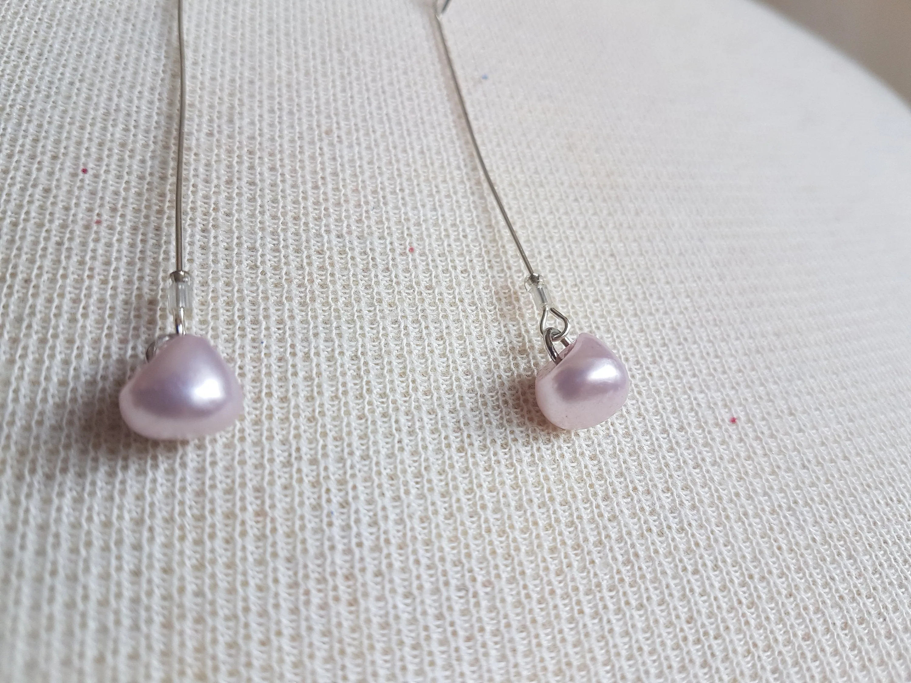Silver Pink Button Dangle Earrings