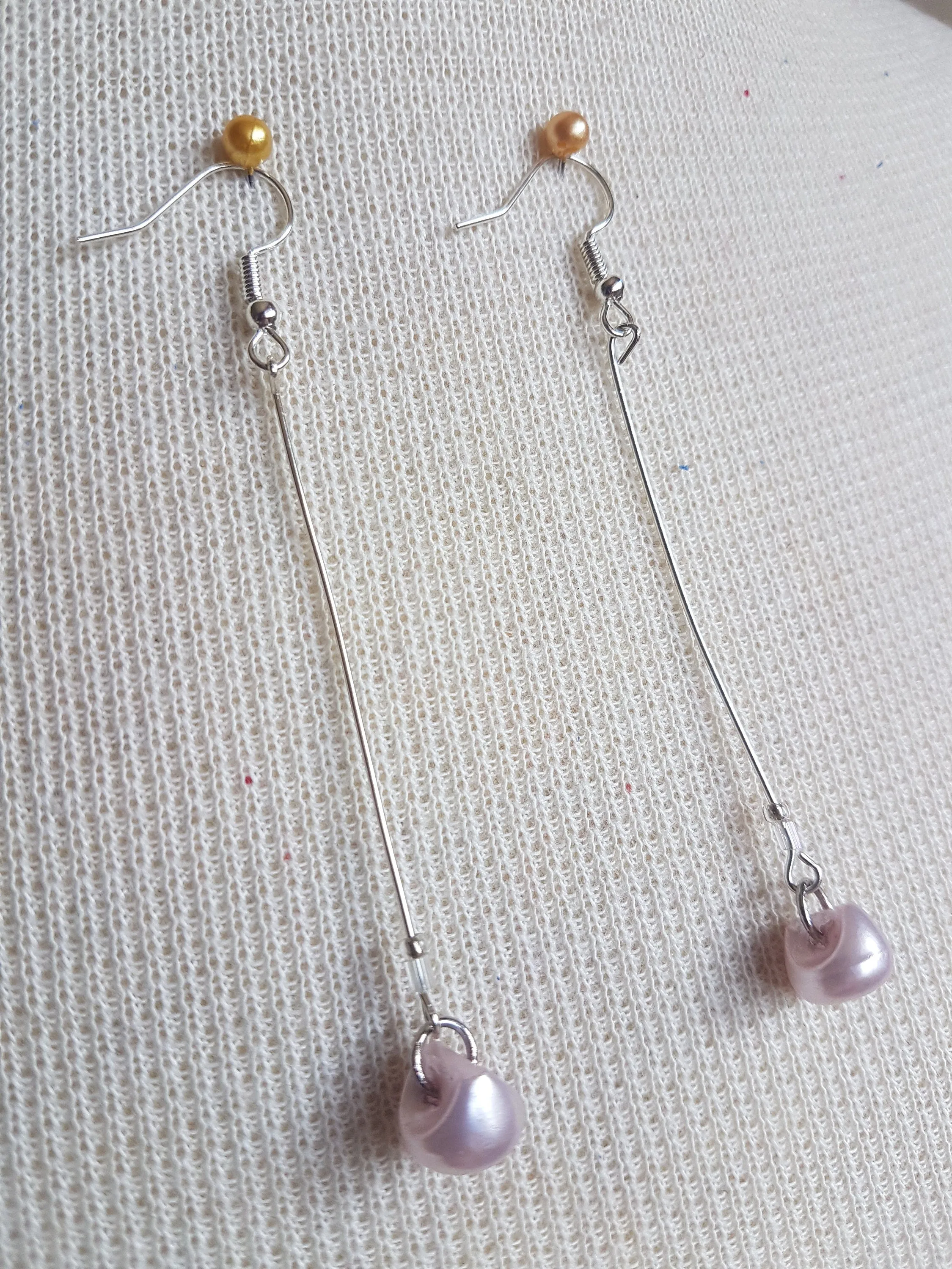 Silver Pink Button Dangle Earrings