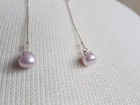 Silver Pink Button Dangle Earrings