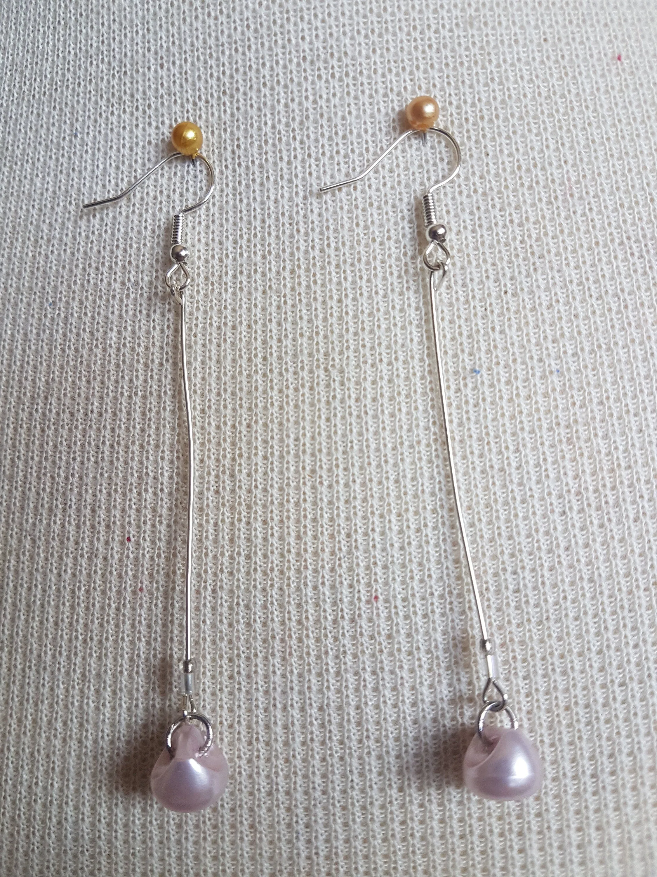 Silver Pink Button Dangle Earrings