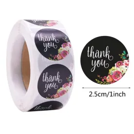 Thank You Flowers Stickers 500pcs/Roll Black