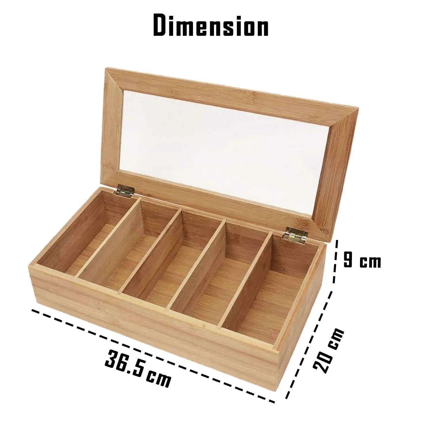 White Whale Eco-Friendly Wooden Tea Box Organizer Storage Box with 5 Compartment Chest Box, 36.5 X 20 X 10 cm