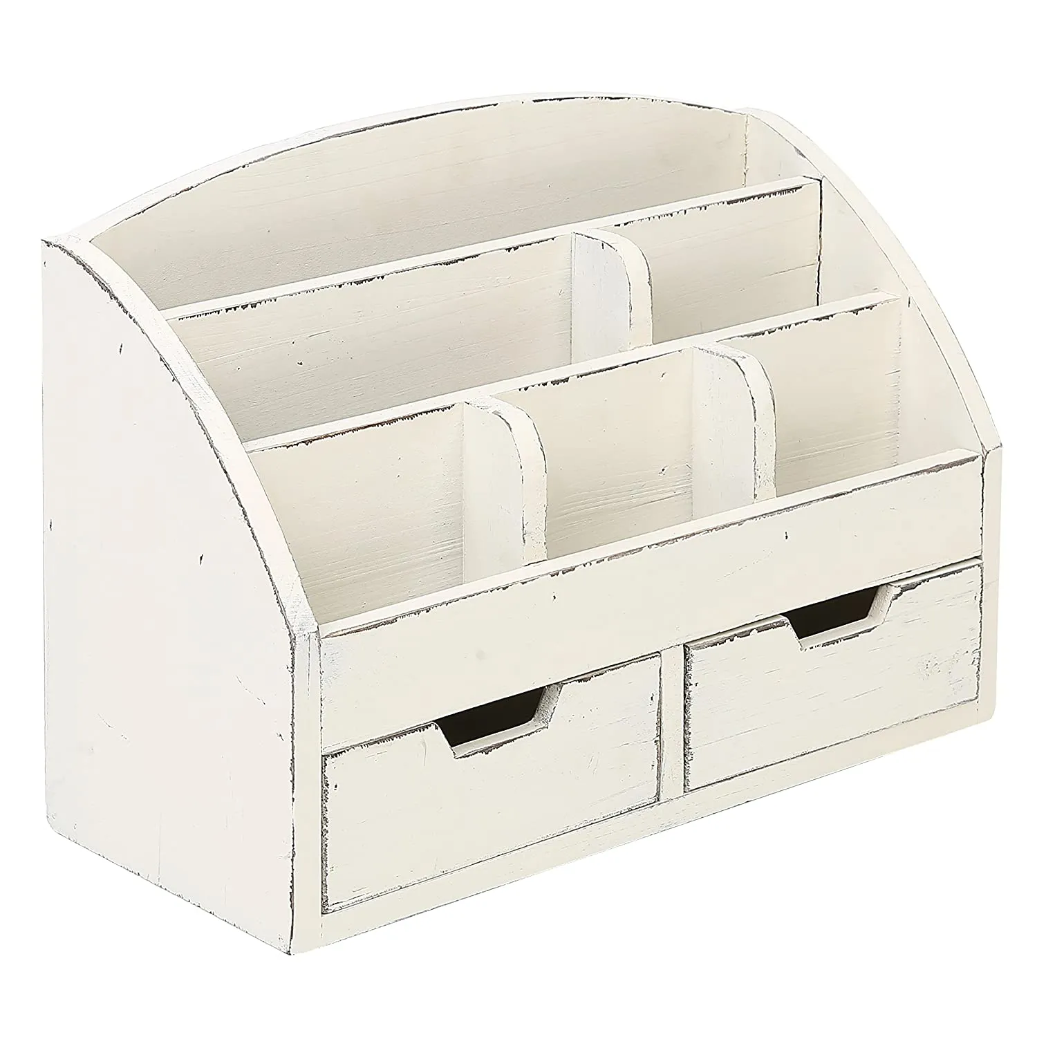 White Whale Wooden Desk Organizer, 6 Compartment 2 Drawer Supplies Rack