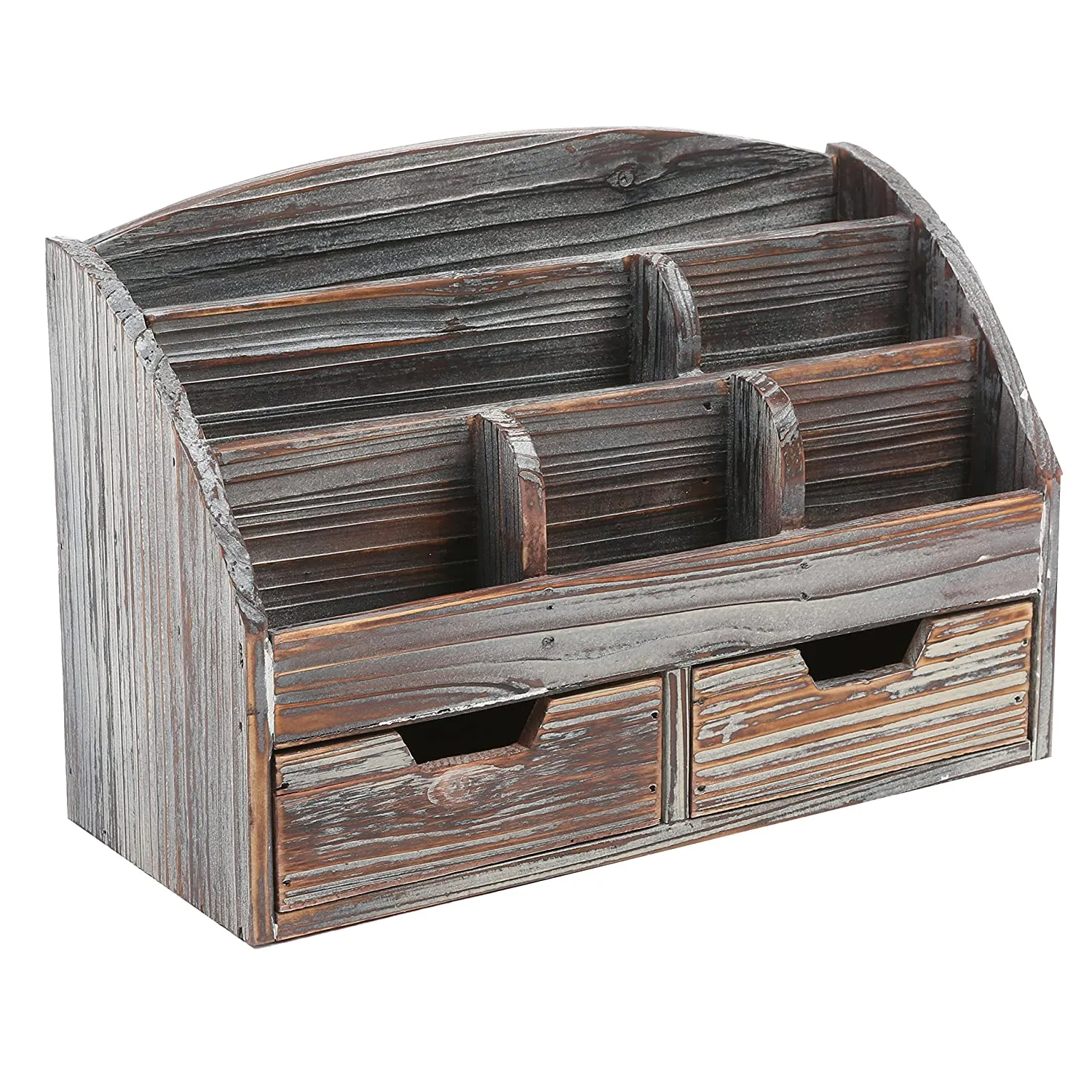 White Whale Wooden Desk Organizer, 6 Compartment 2 Drawer Supplies Rack