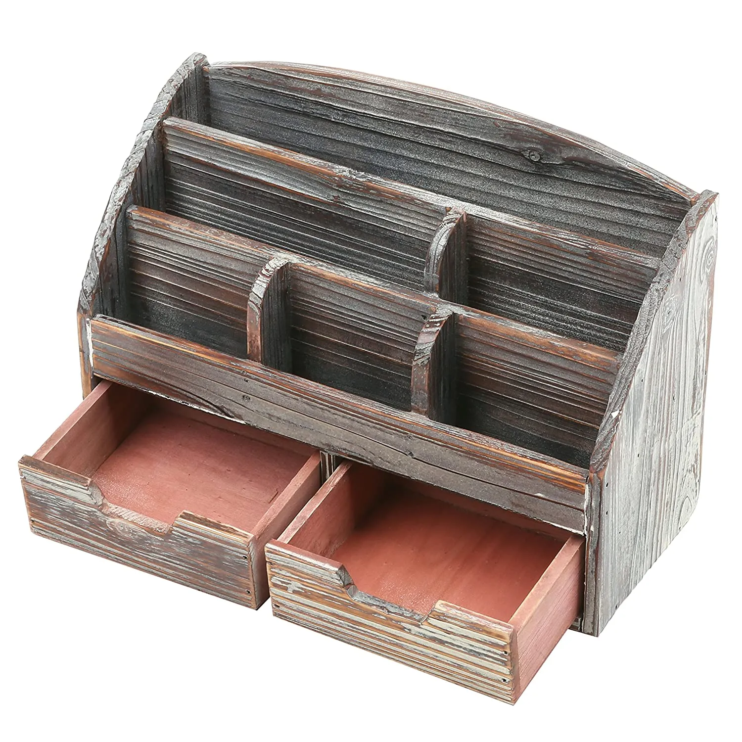 White Whale Wooden Desk Organizer, 6 Compartment 2 Drawer Supplies Rack