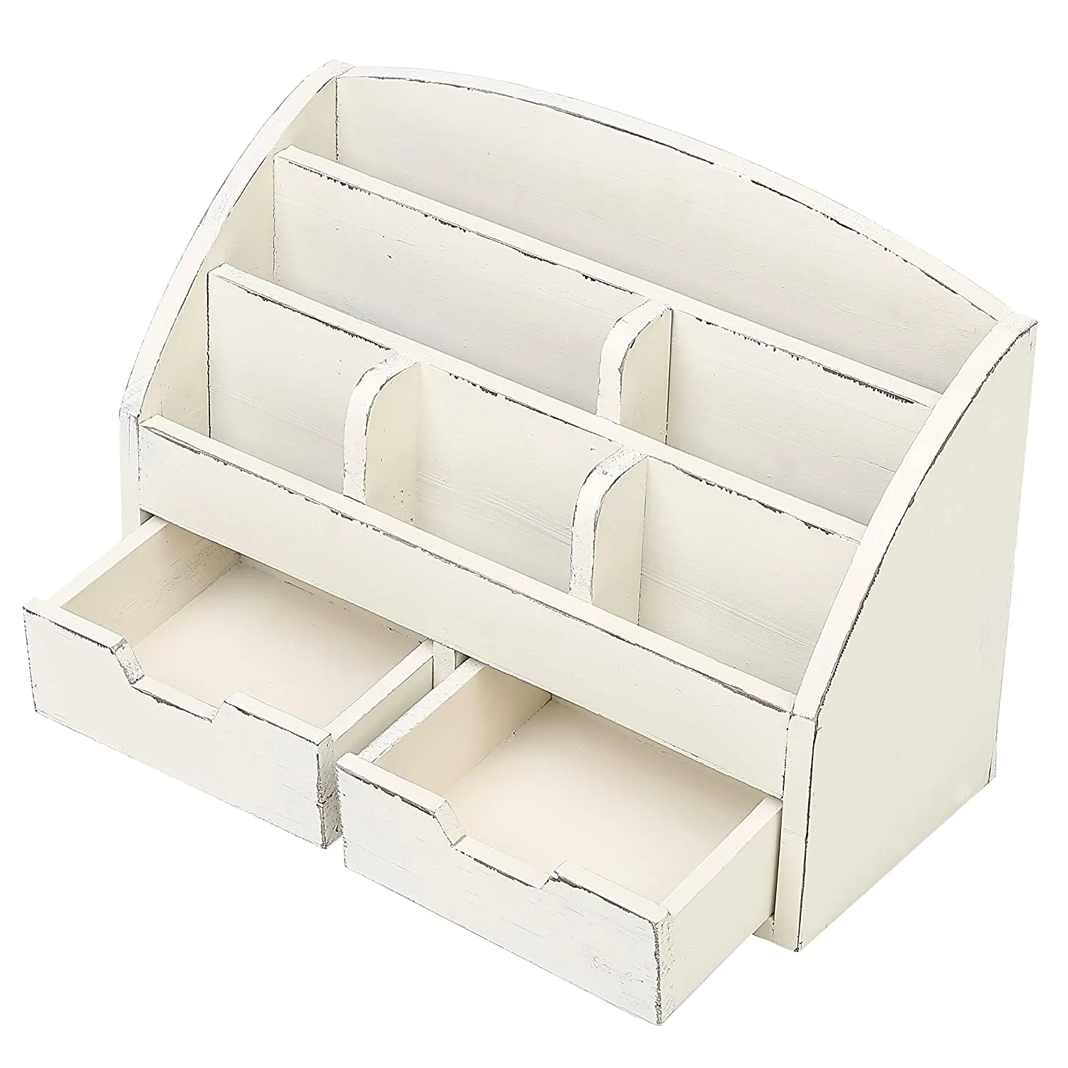 White Whale Wooden Desk Organizer, 6 Compartment 2 Drawer Supplies Rack
