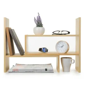 White Whale Wooden Desktop Storage Organizer Display Shelf Rack, Counter Top Bookcase